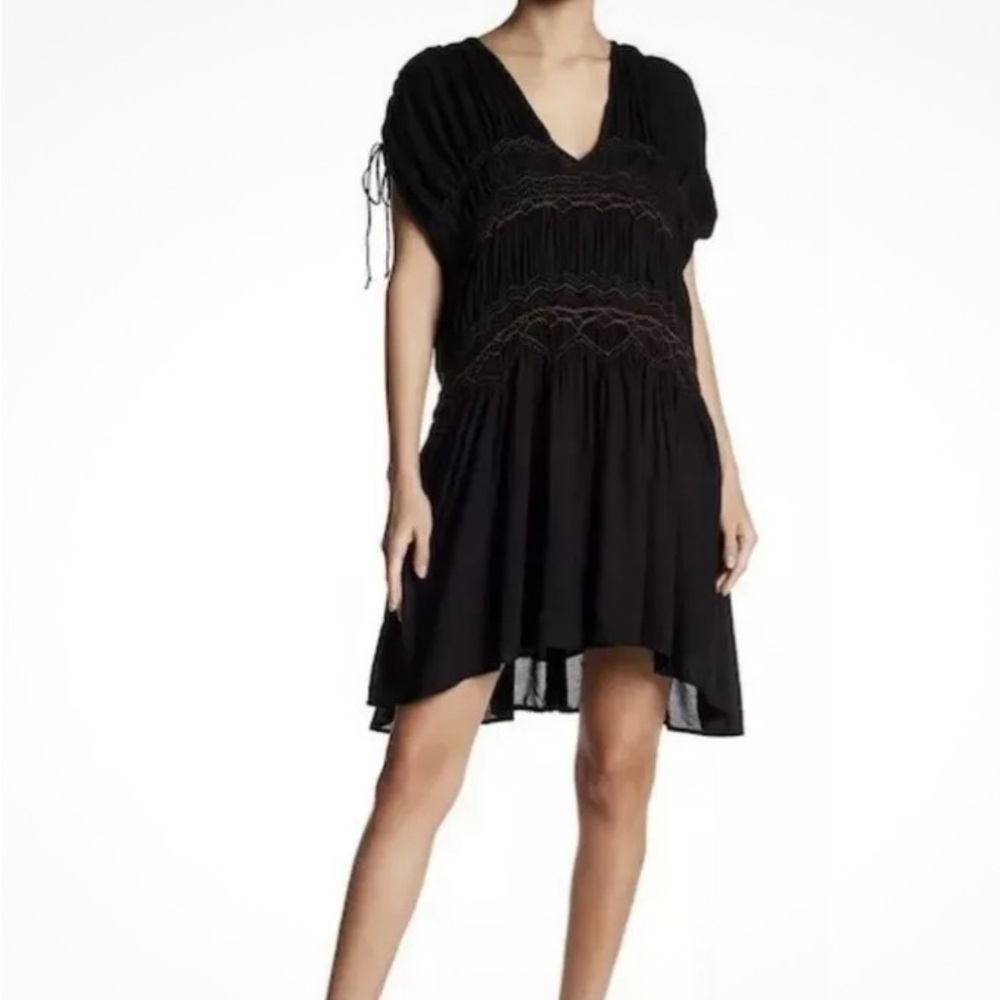 Free PEOPLE Xtra Small Women's Black Love on the Run Mini Dress w/ Embroidery